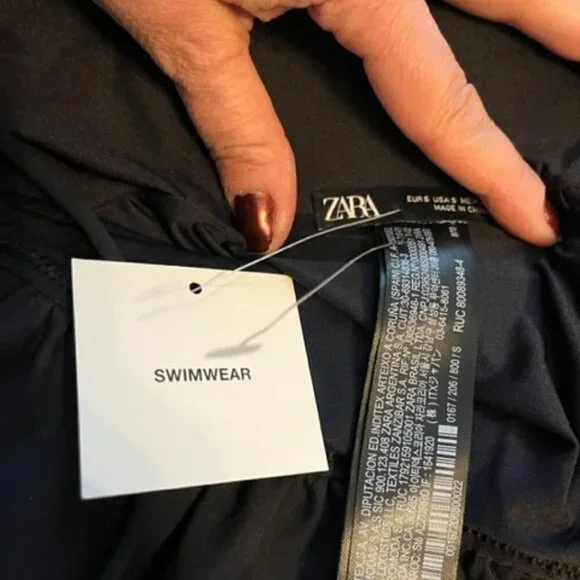 ZARA Fashion Maxi Ruffle V Neck Black Swimsuit Size S Bloggers Fave Holiday NWT - Picture 9 of 12